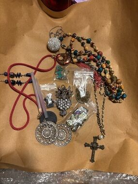 Assorted Multi-Color Beaded Necklace with Cross Pendant